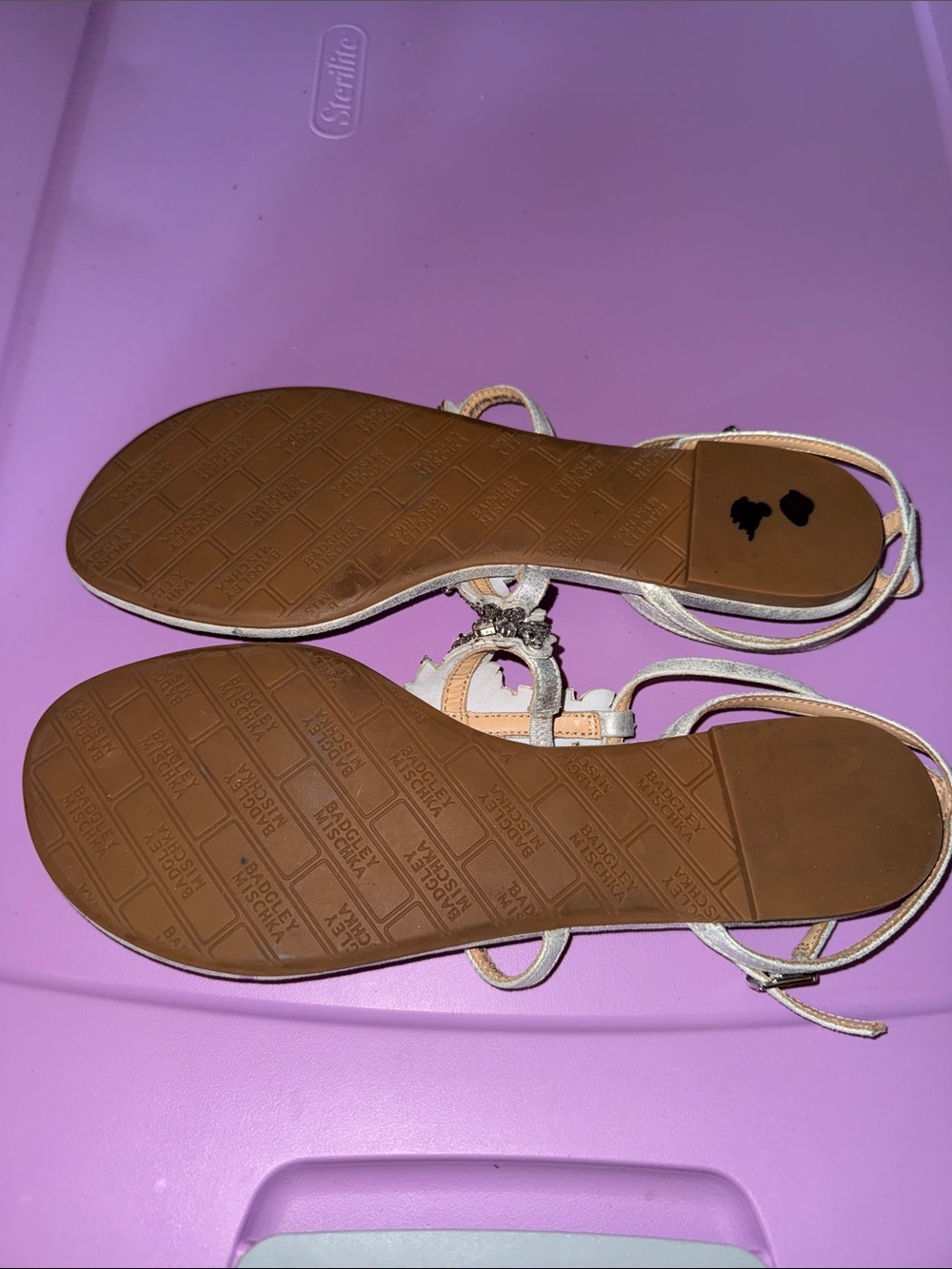 Badgley Mischka Silver Jeweled T-Strap Sandals - Picture 6 of 6